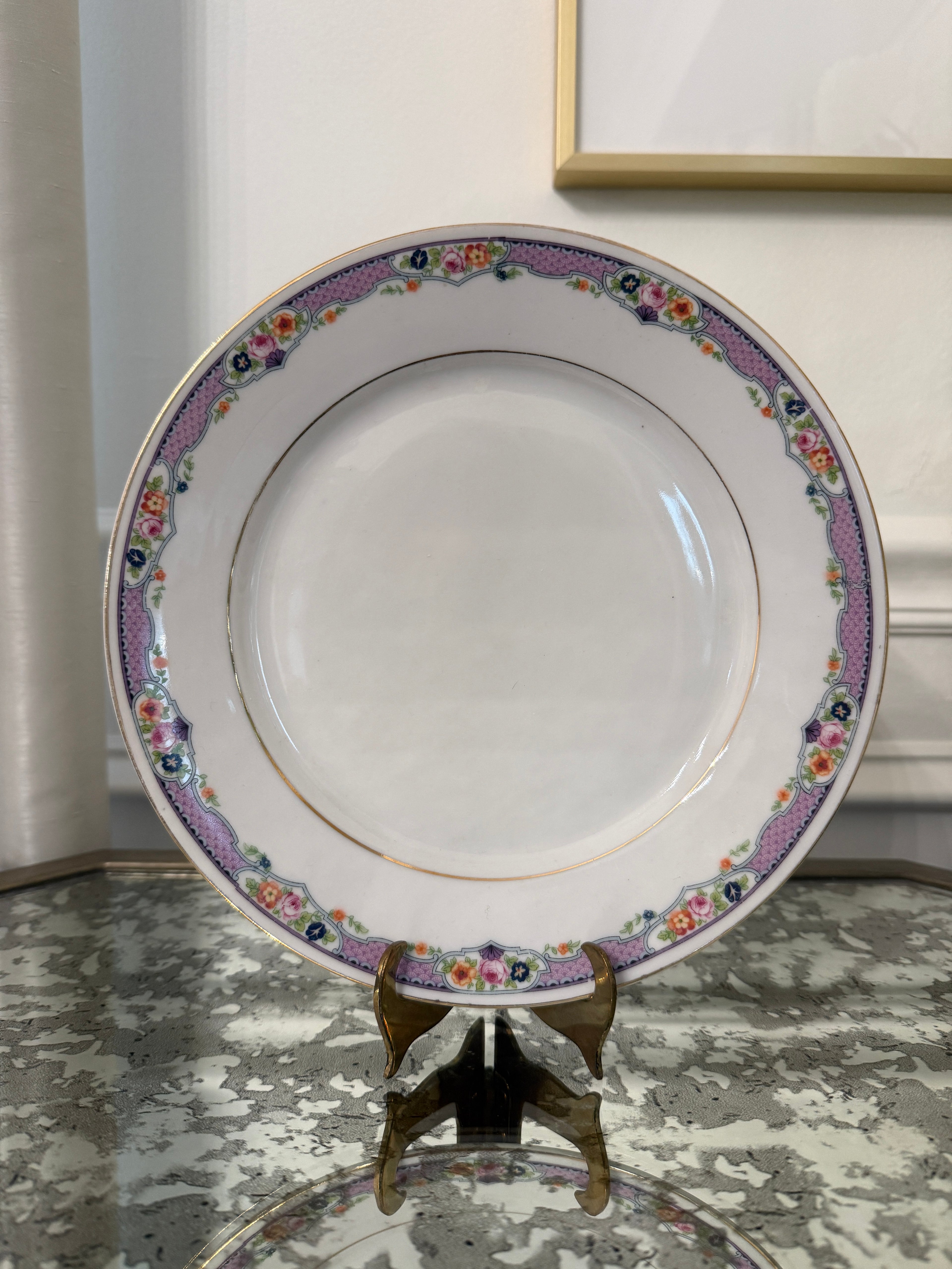 Vintage Czechoslovakia Purple Floral 9” Plate
