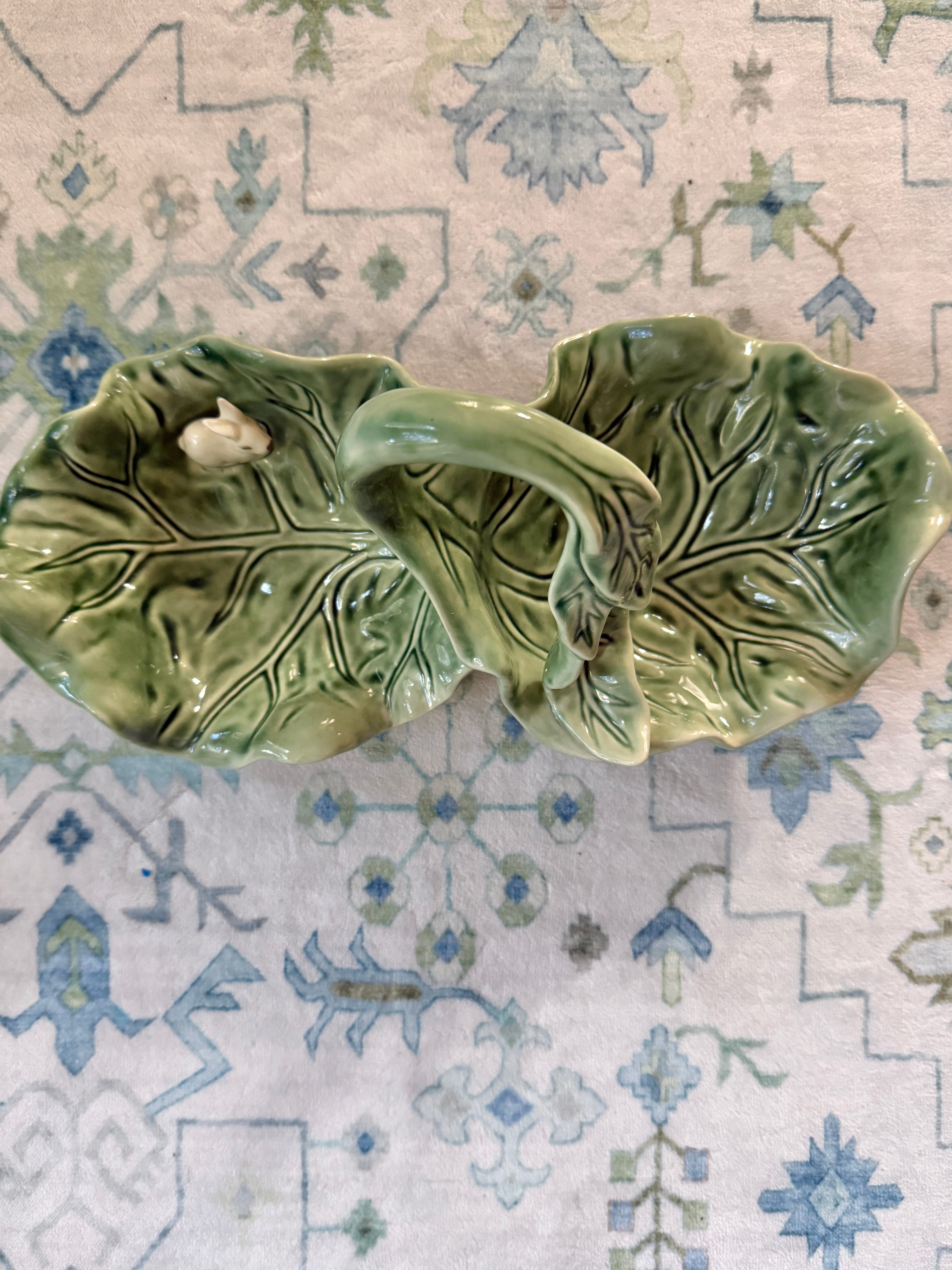 Cabbage and White Bunny Divided Dish - 11.25”W x 6”H