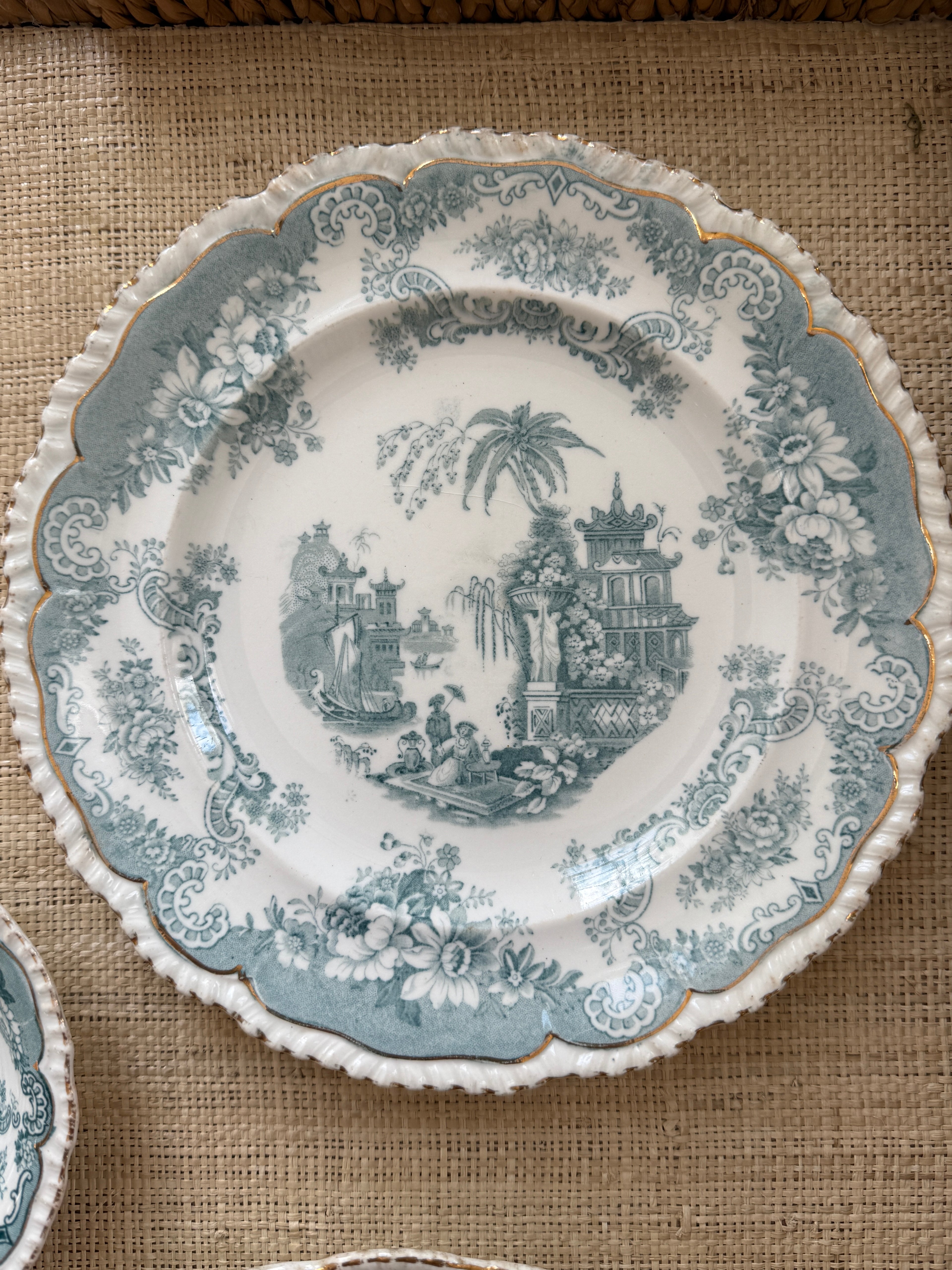 Antique John Maddock & Sons "Bombay" Blue Green Transferware 9" Plate