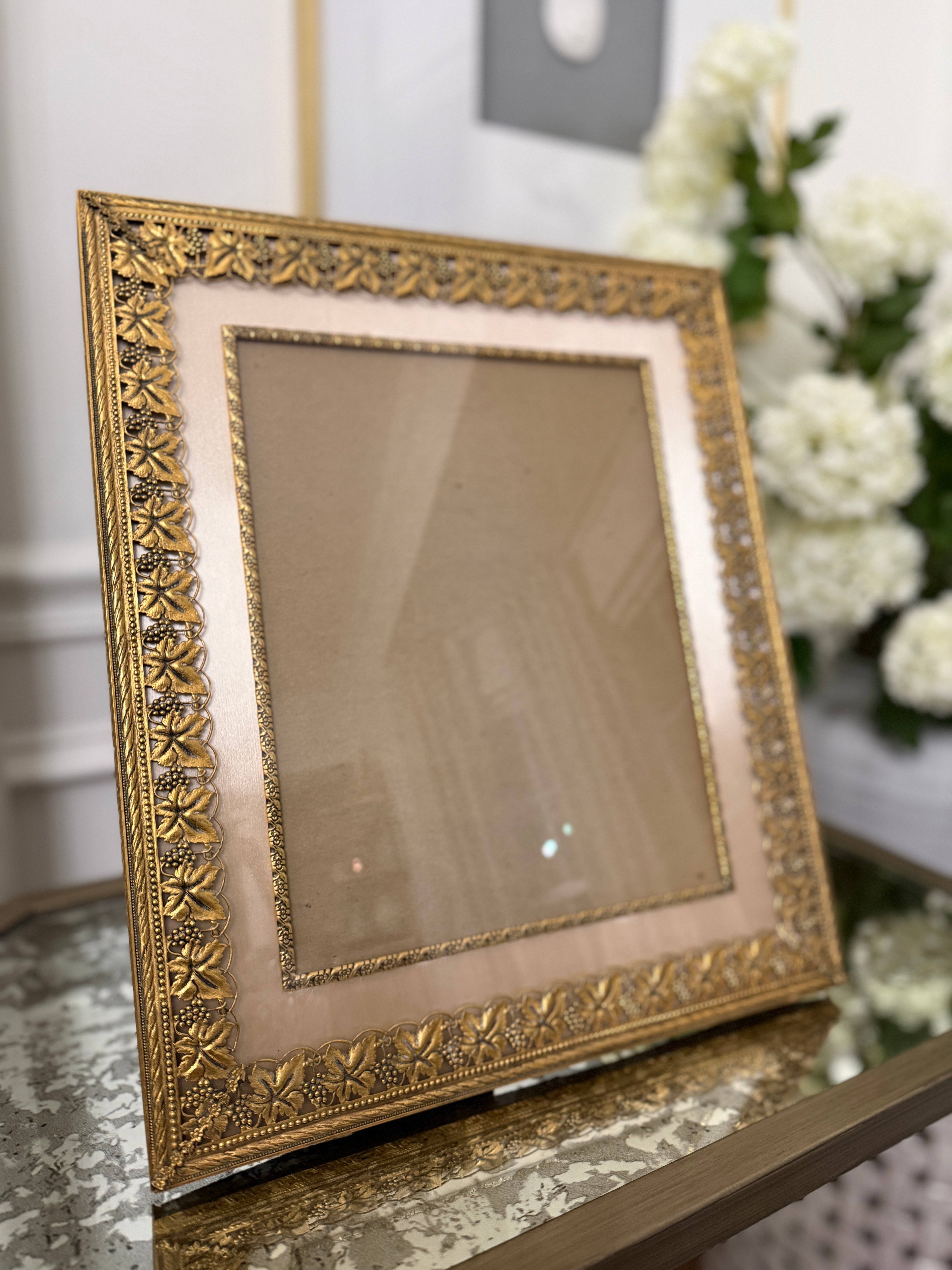 Vintage (potentially antique) Filigree 11.75" x 13.75" (matted for 8x10) Frame - Pulling on fabric matting