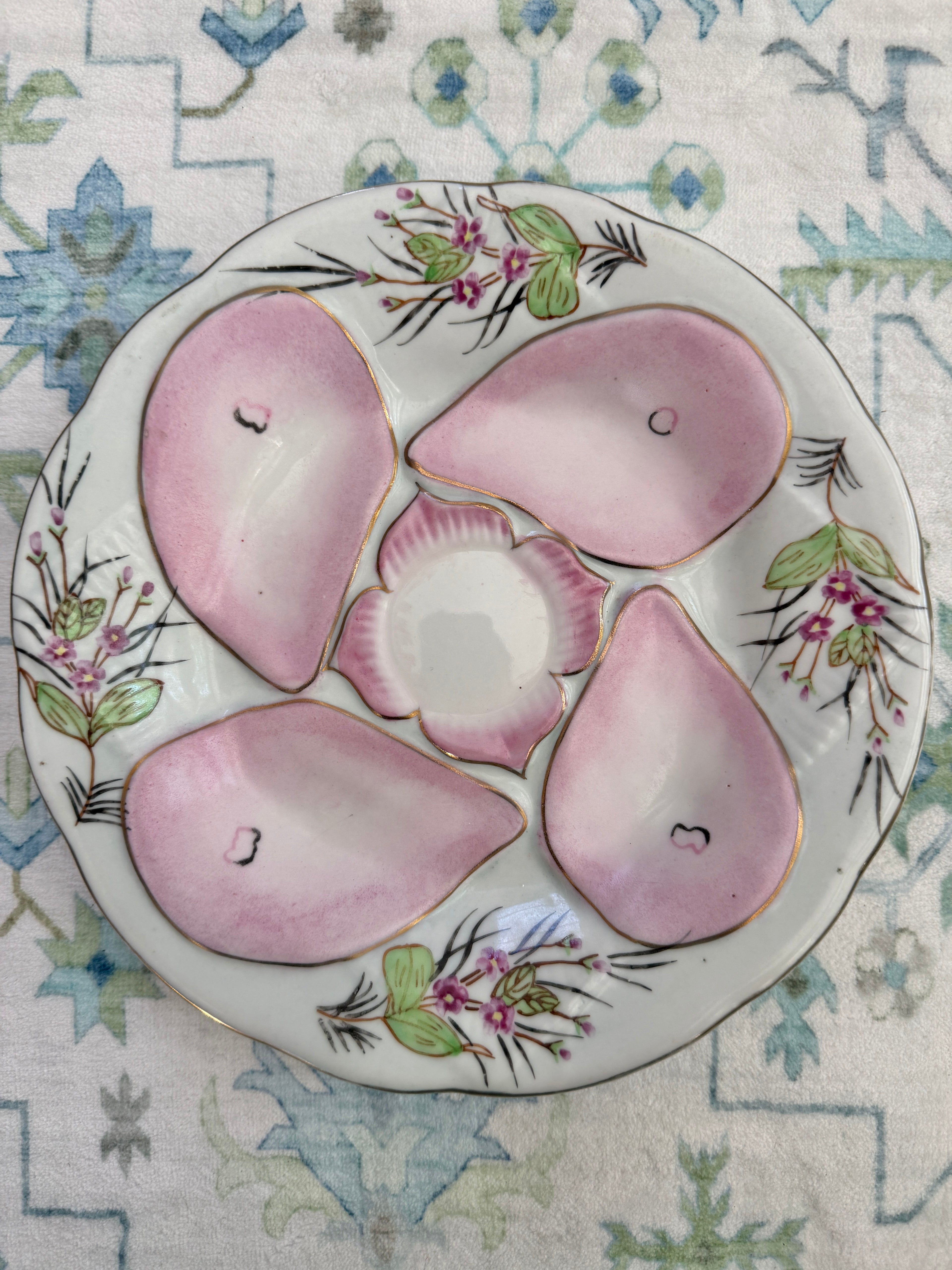 Antique Nippon Dogwood Pink and Green Oyster Plate