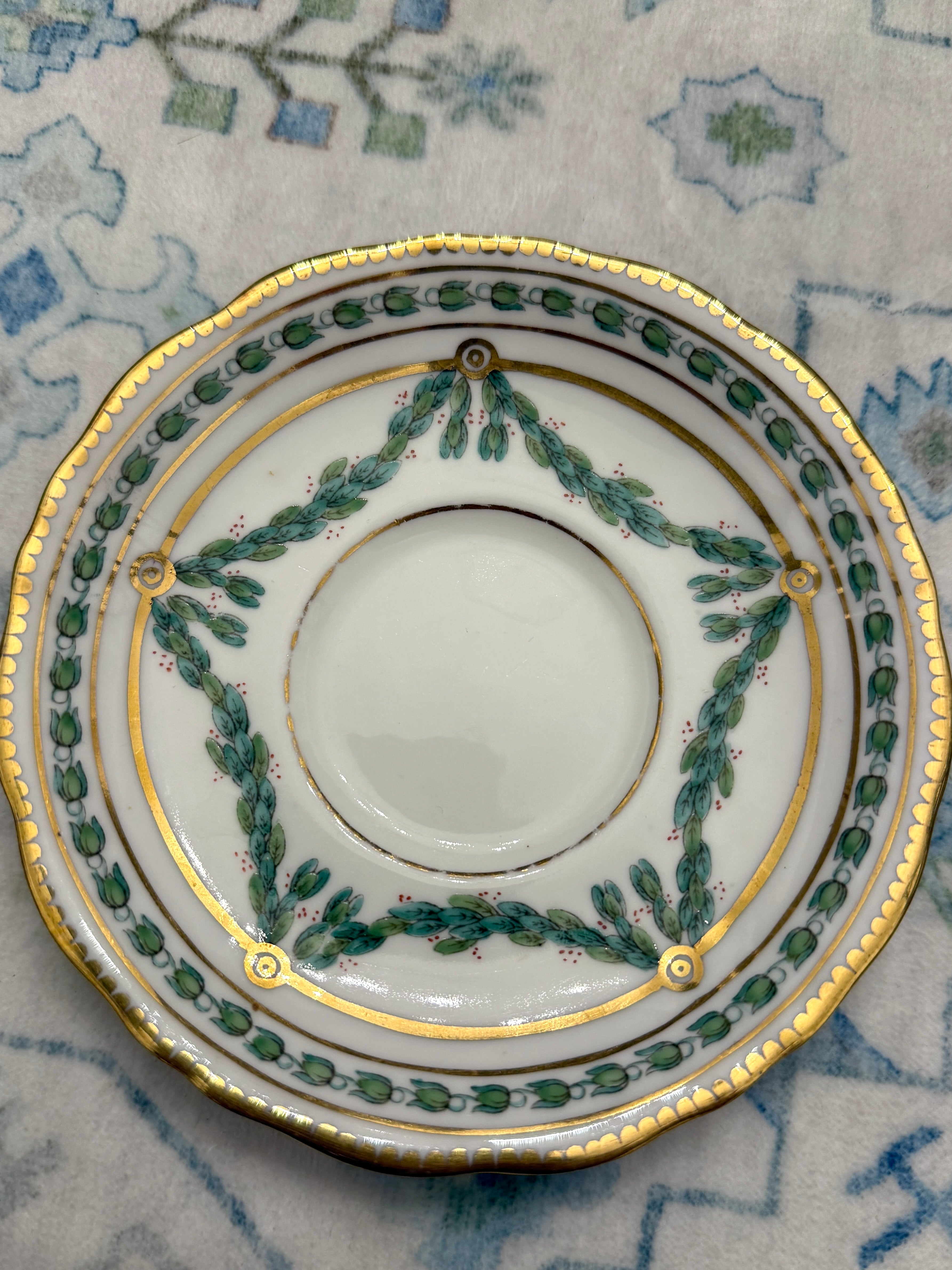 Antique Pointons Stoke-on-Trent Green and Gold Swag 5 1/4" Plate