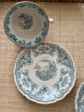 Antique John Maddock & Sons "Bombay" Blue Green Transferware Tea Cup & Saucer