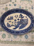Buffalo Pottery “Blue Willow” Scalloped Platter - 12” x 9 - chips on back, staining and crazing