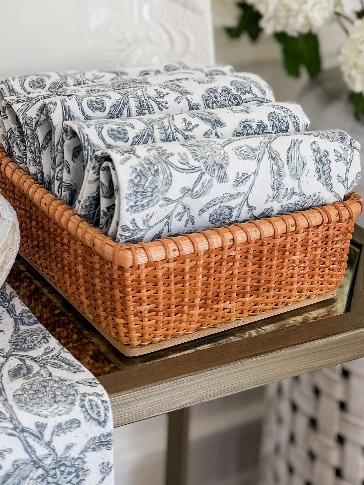 7.75" Square Nantucket Basket - some wear to wood bottom