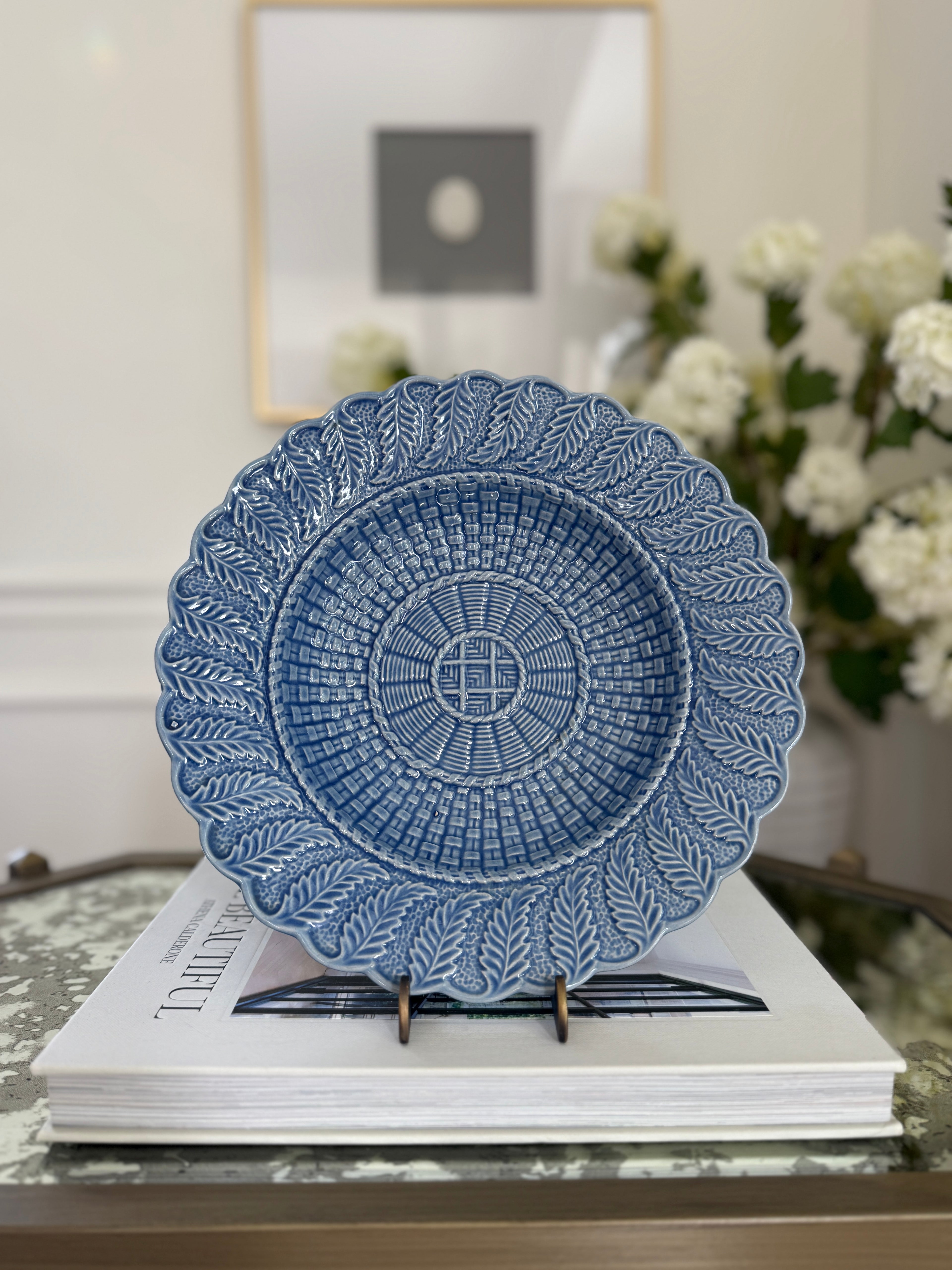 Vintage Bordallo Blue Basketweave Shallow Bowl