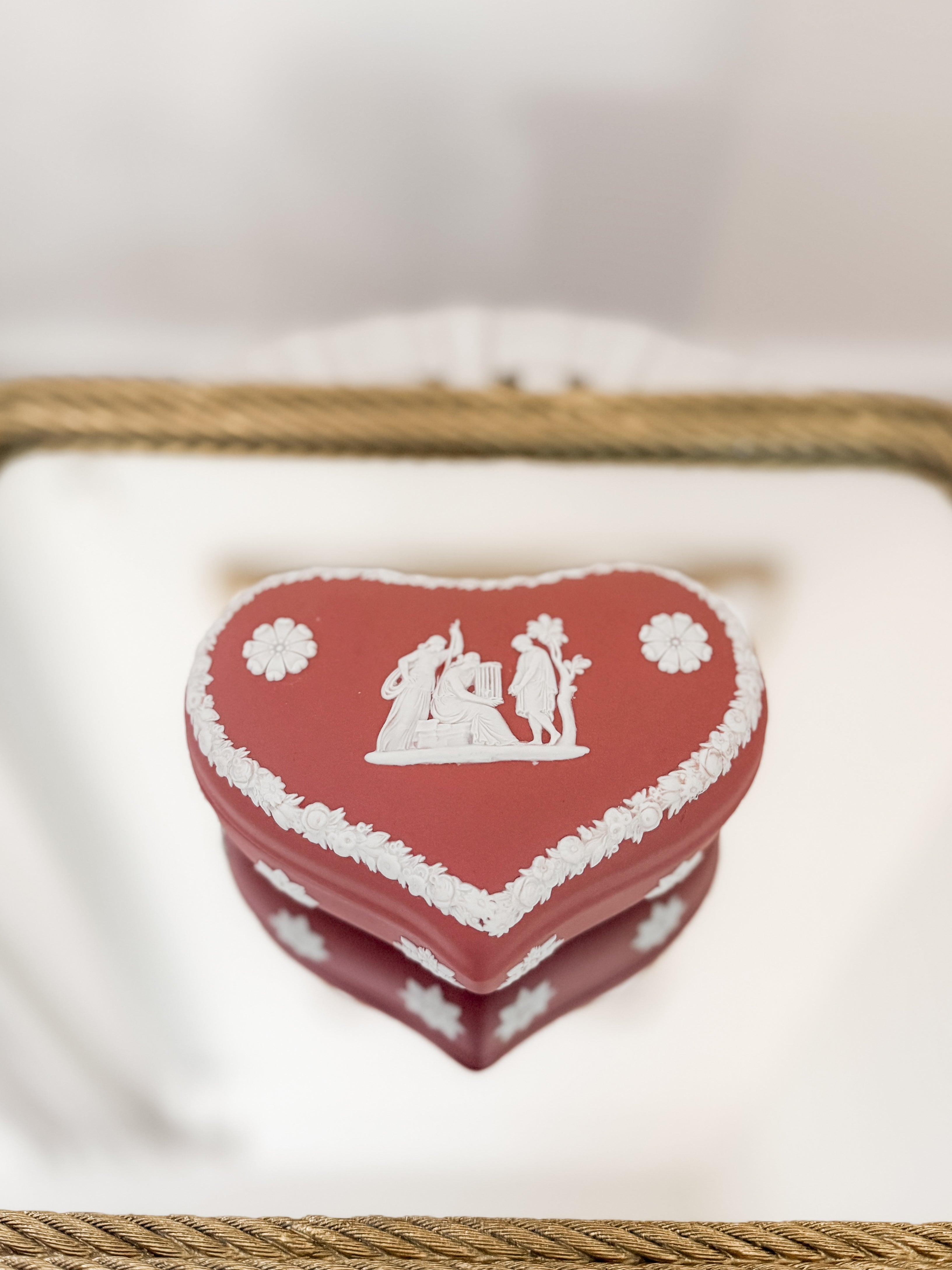 Vintage Terracotta Wedgwood Jasperware Heart Trinket Box, Large