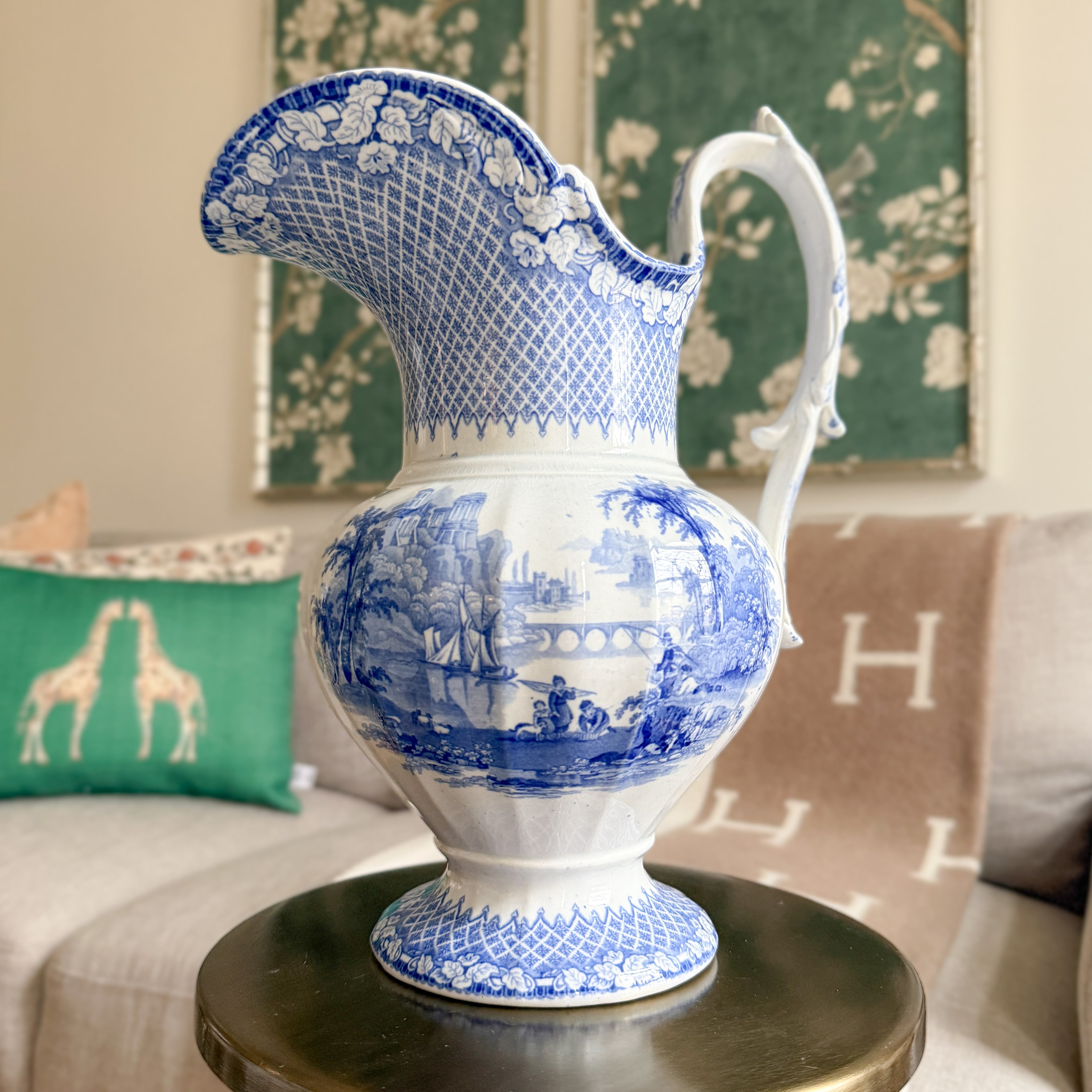 Antique Leeds Blue and White Pitcher