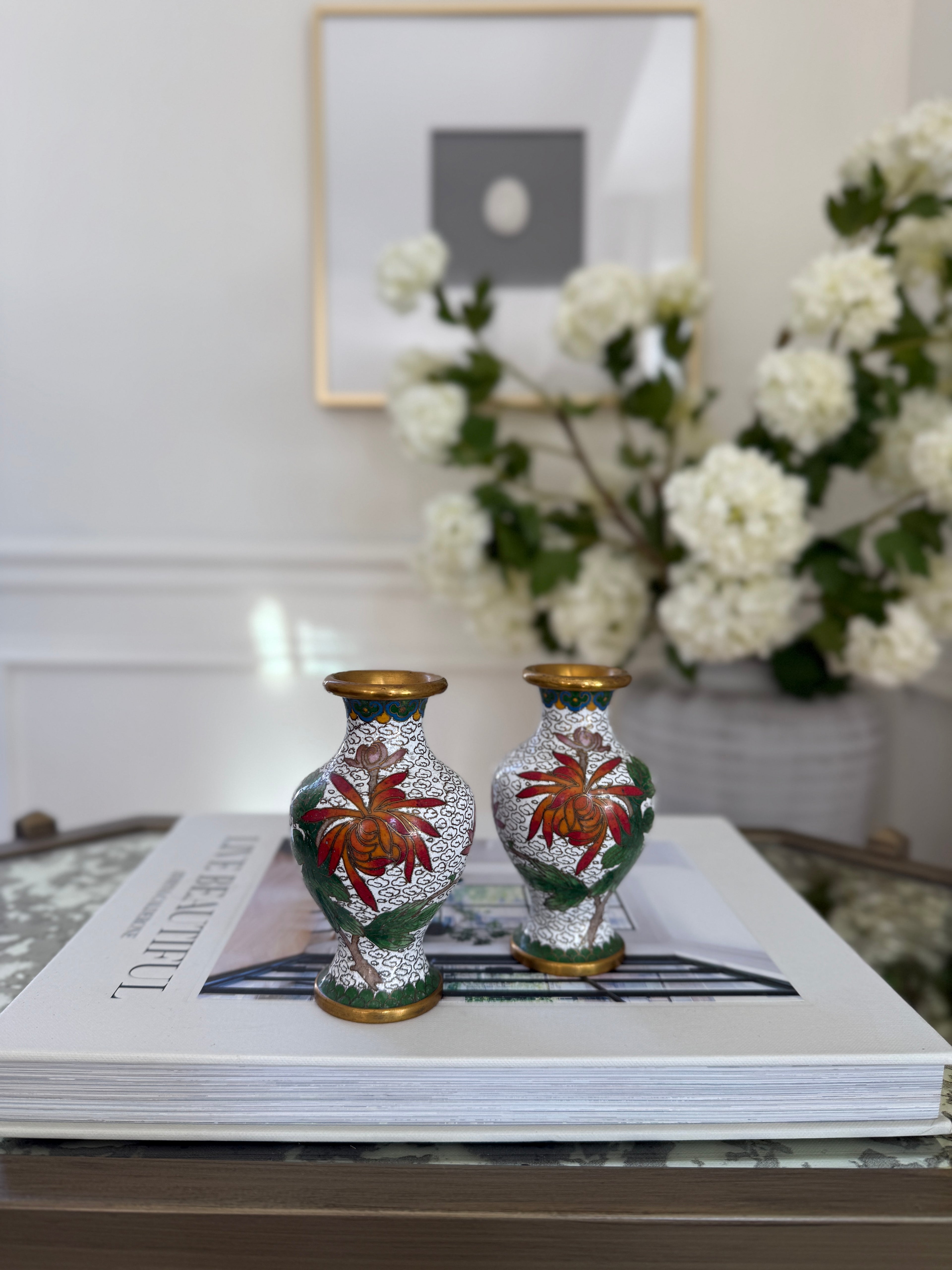 Cloisonné Vase Mirror Pair