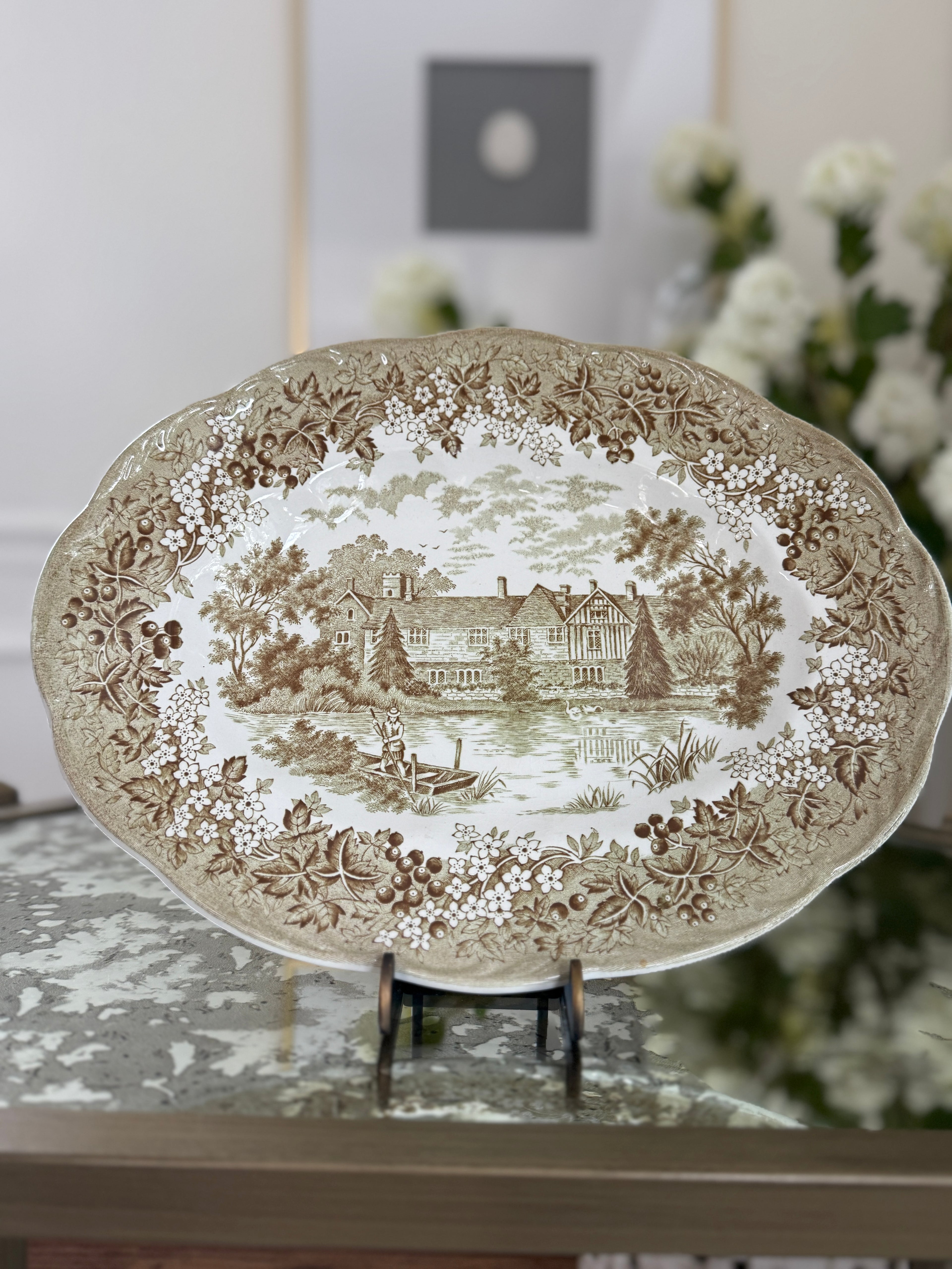 Vintage J & G Meakin "Romantic England" Brown and Green Transferware Platter