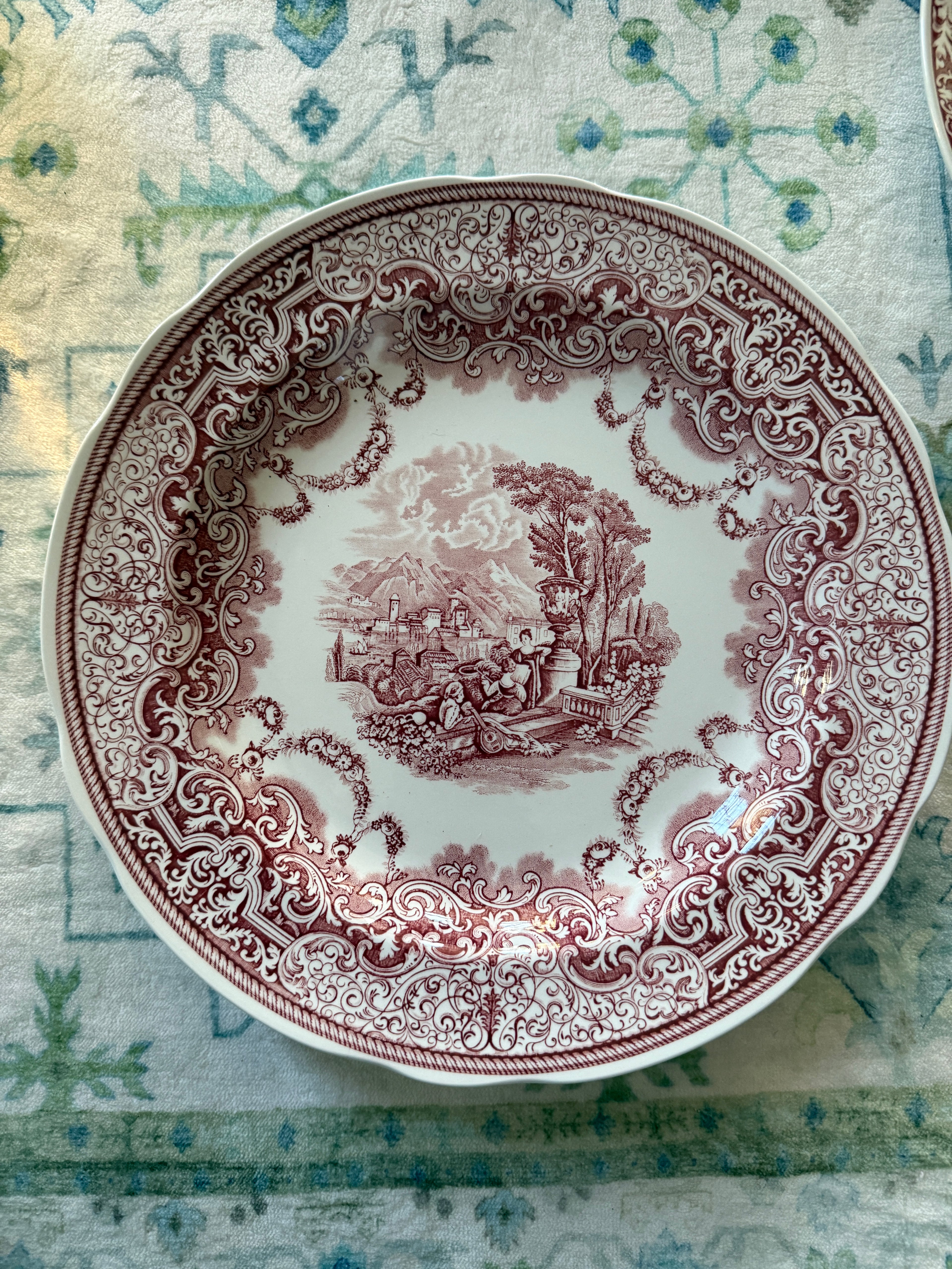 Spode Archive Collection Victorian Series "Continental Views" Cranberry Transferware