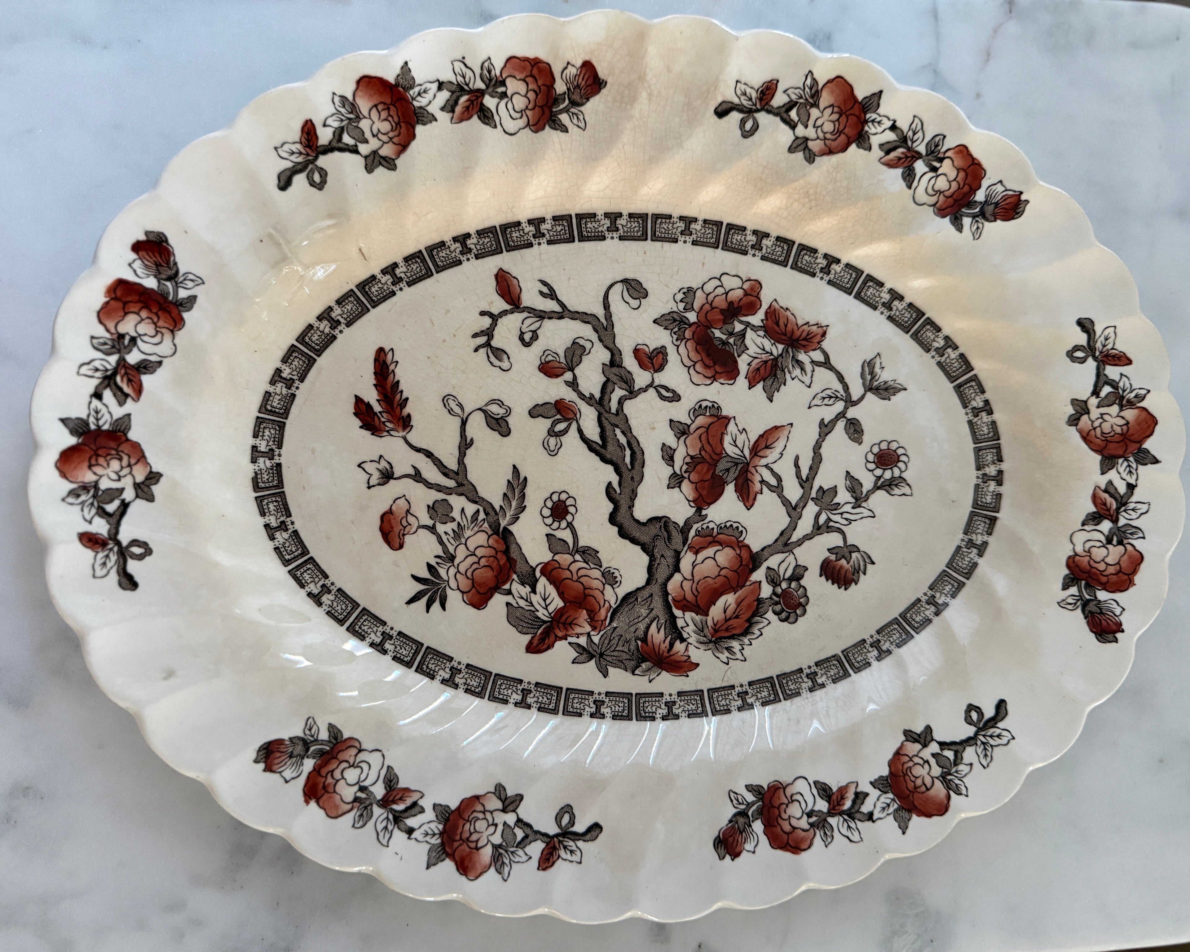 Vintage Myott Staffordshire Dynasty “Indian Tree” Brown and Red Platter