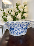 Blue and White Scalloped Jardinere with Handles