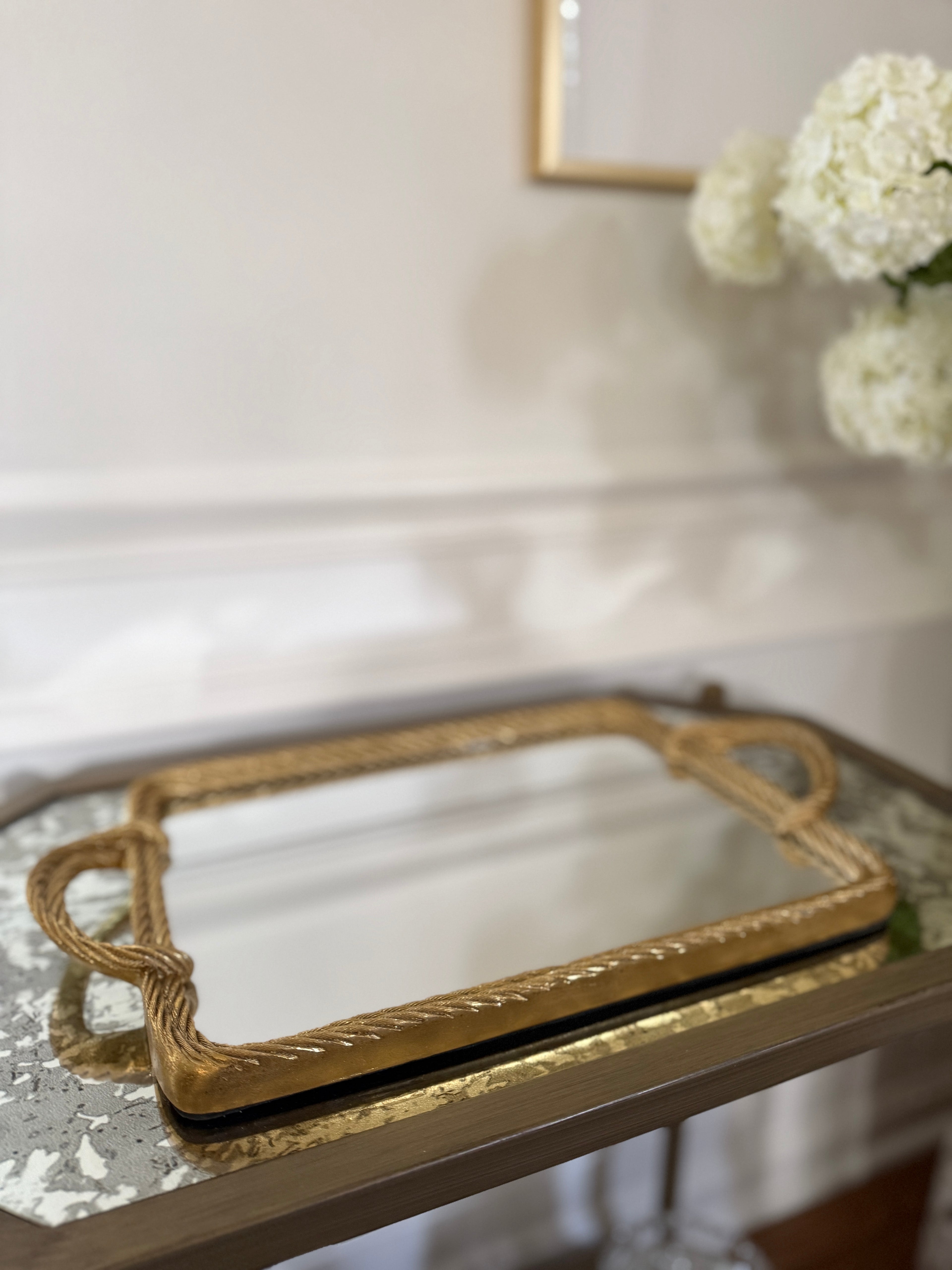 Two's Company Resin and Mirrored "Golden Threads" Tray - 15 7/8" x 9 1/2"