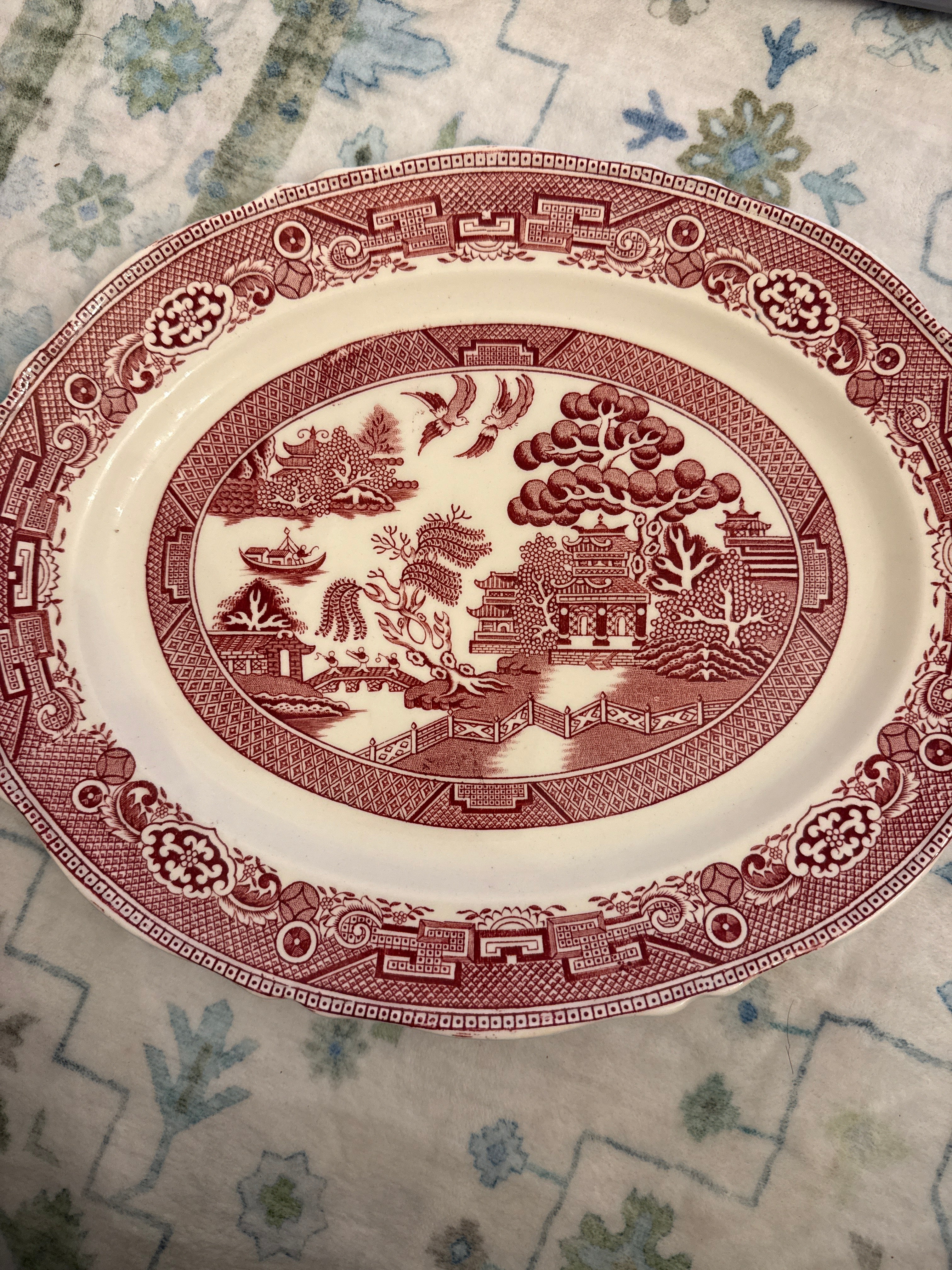 Vintage Royal Ventonware by John Steventon & Sons "Red Willow" Oval Platter - 12"W x 9 3/4"