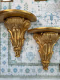 Vintage Italian Gilded Wood Acanthus Leaf Wall Shelf Pair - 11 1/2" H x 12" W x 6 1/8" D