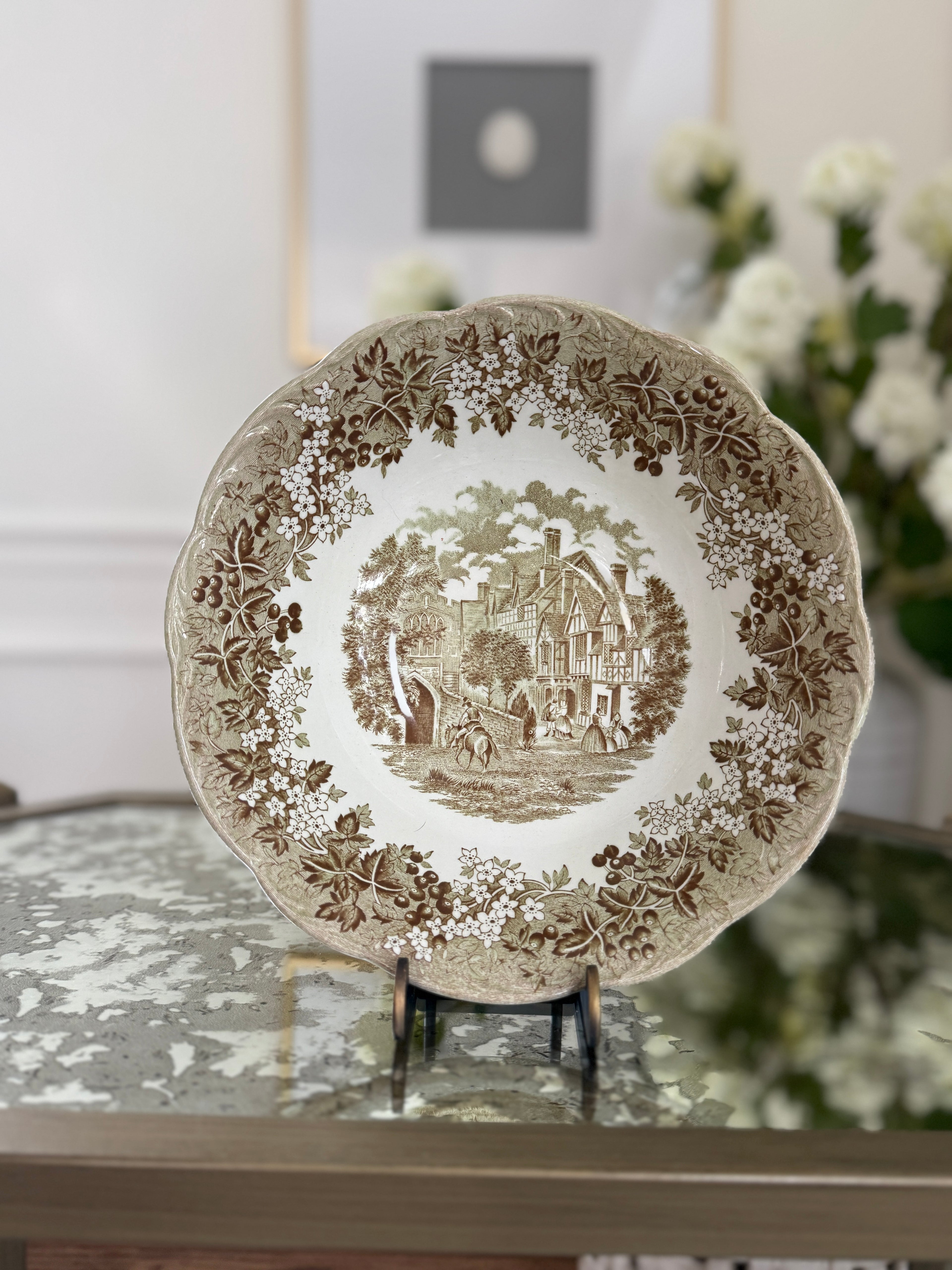 Vintage J & G Meakin "Romantic England" Brown and Green Transferware Bowl