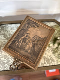 Antique Hand-Carved Dresser Box with Lithograph Handled Mirror