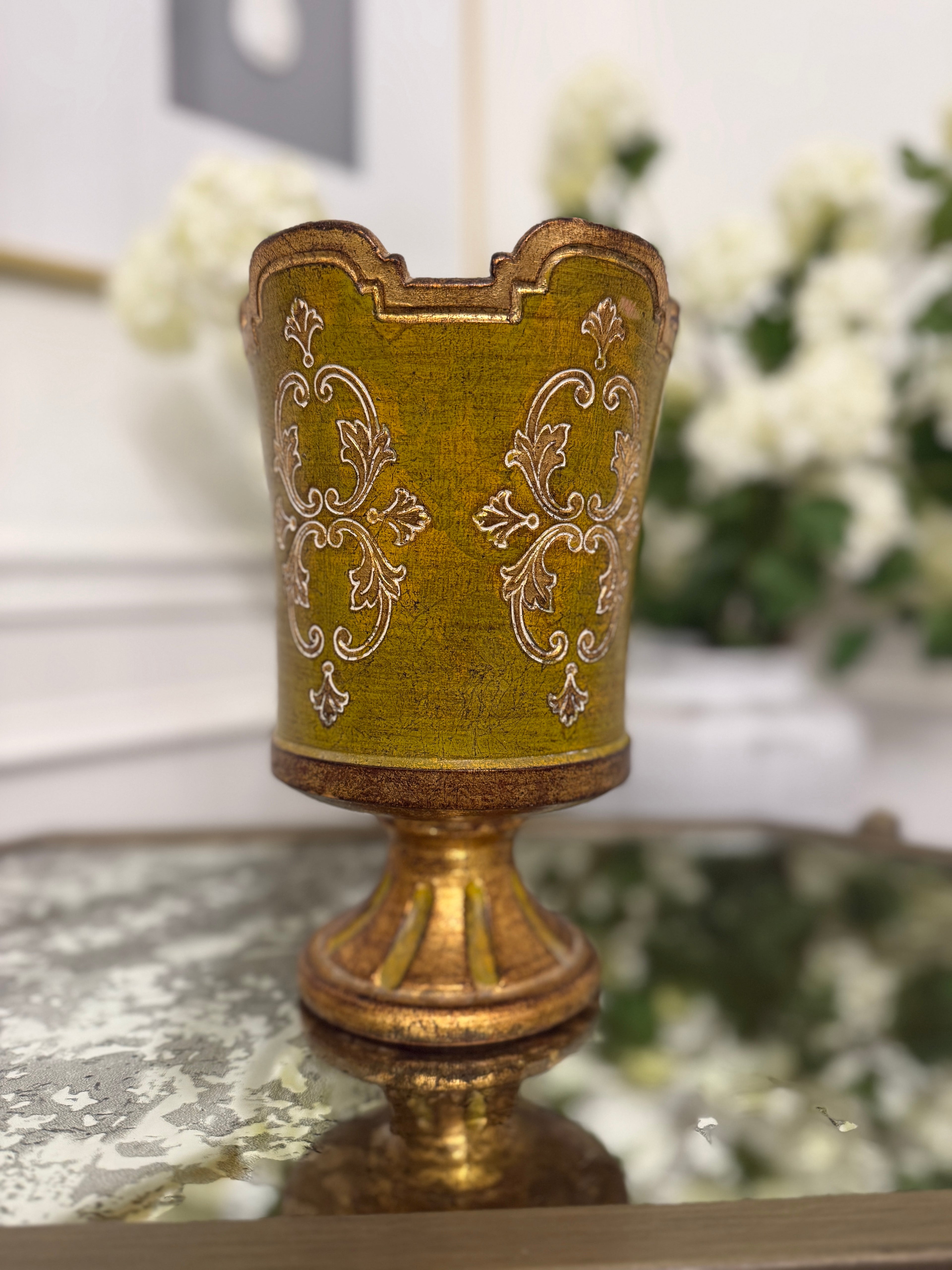 Terracotta Florentine 9”x6” Vase - paint loss spot