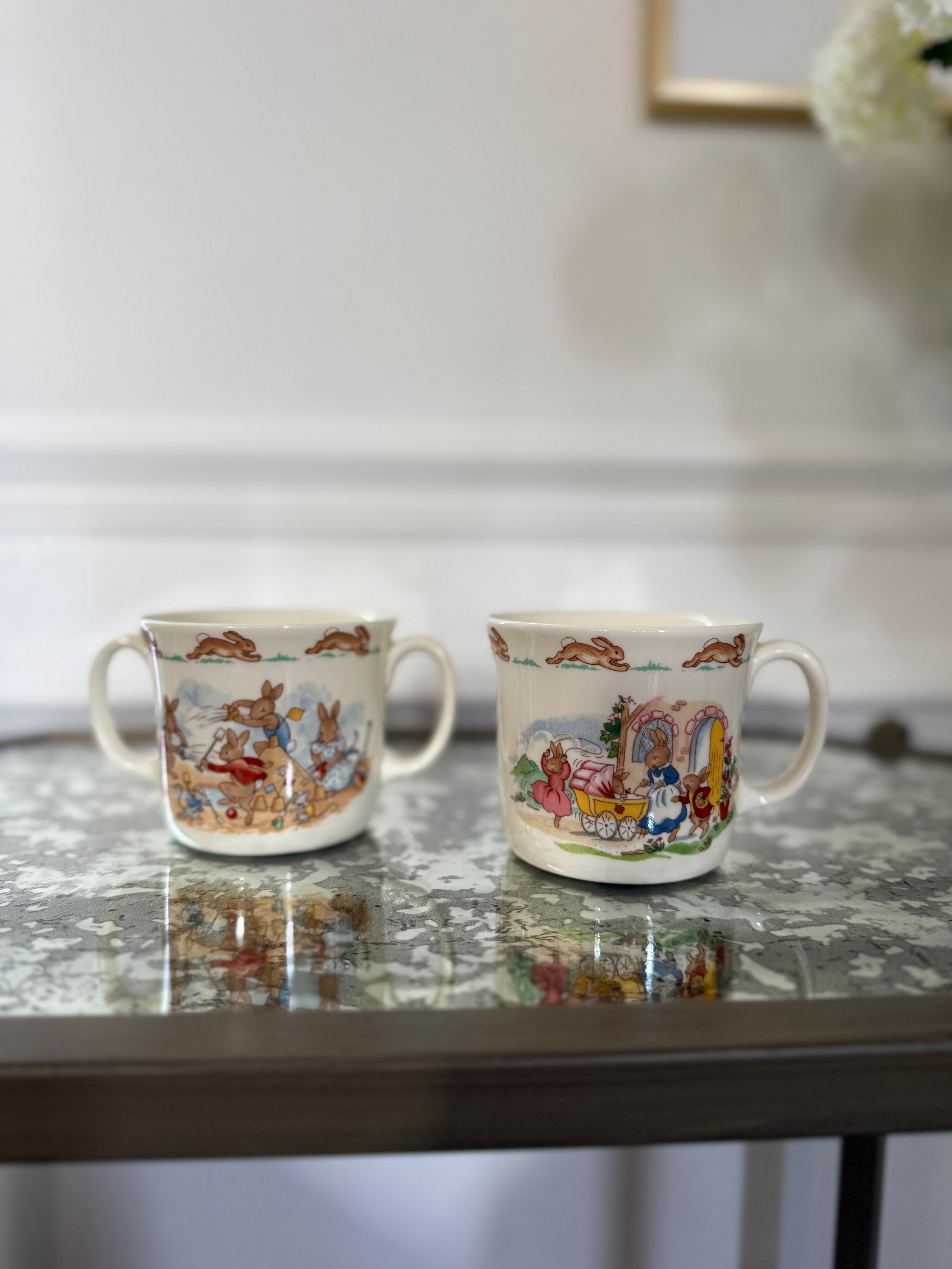 Vintage Royal Doulton "Bunnykins" Mug Pair - 3"H