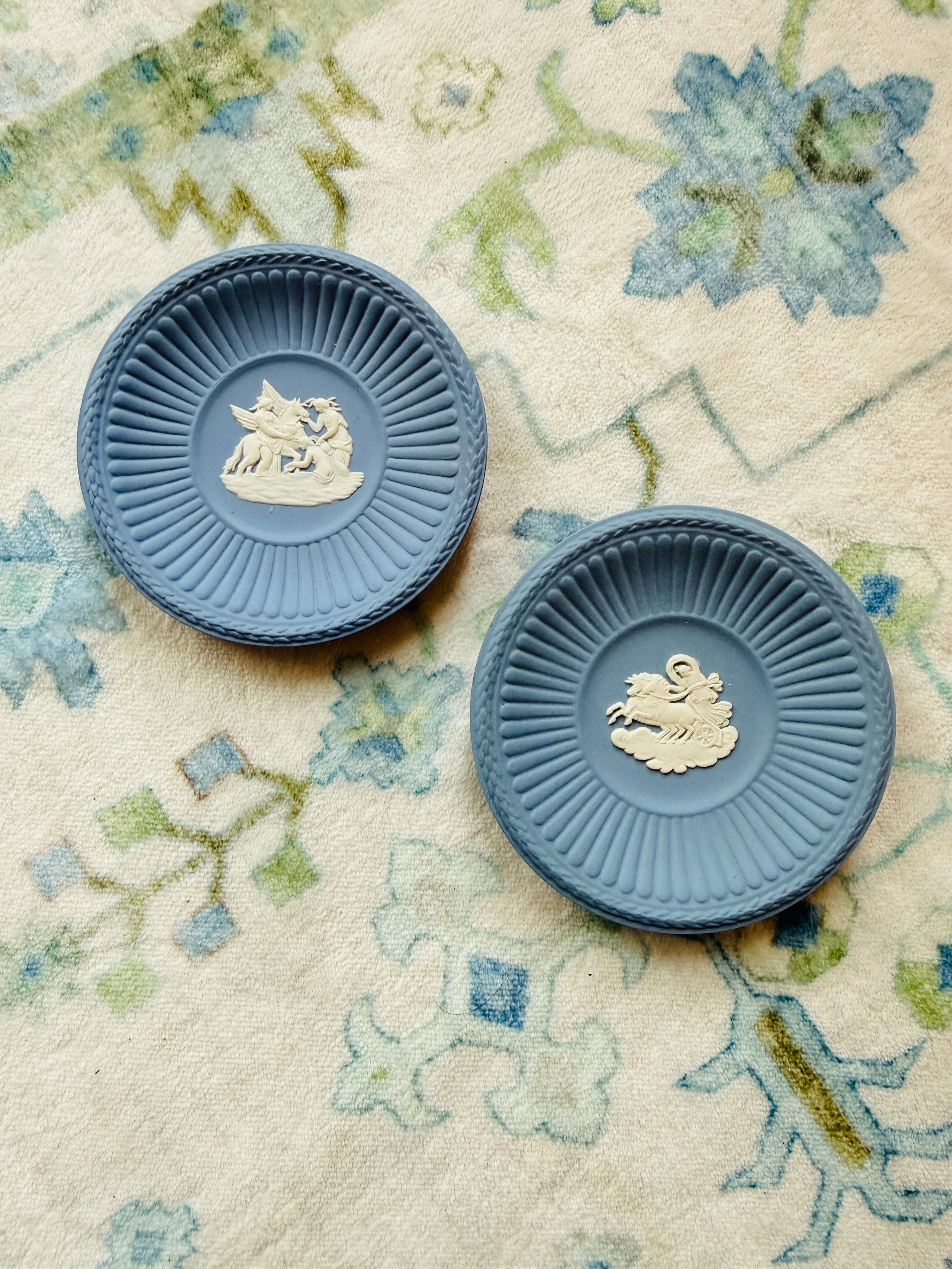 Vintage Wedgwood Jasperware Lavender (Light Blue) 3" Butter Pats Pair - Chariot & Pegasus