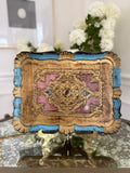Pink and Blue Florentine Tray - marks and small crack - 12 1/4”W x 9 1/2”L