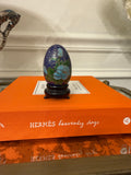 Vintage Cloisonné Floral Navy Egg with Stand