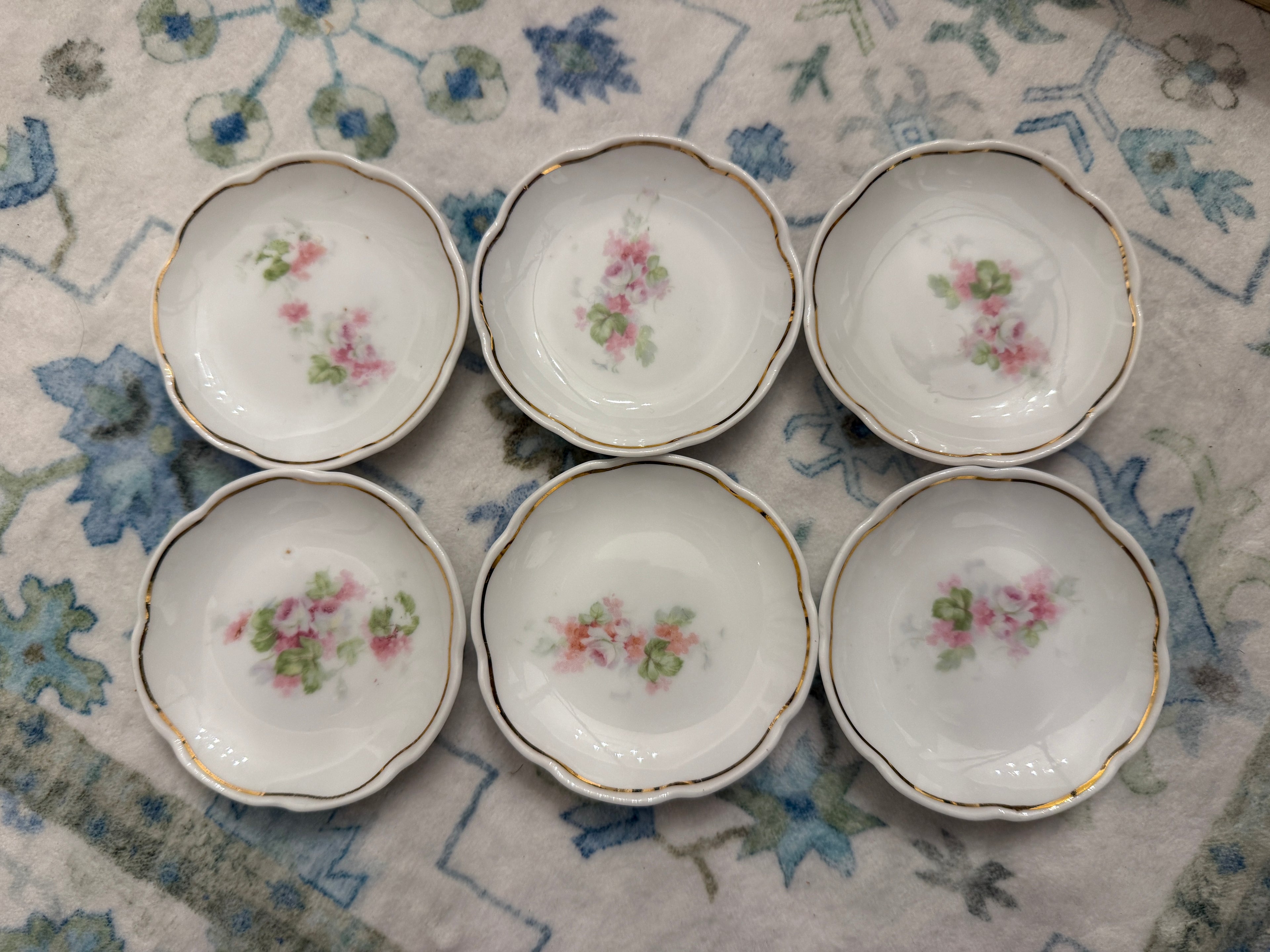 Vintage Austrian Pink Floral Scalloped 3 1/4” Butter Pat - set of 6