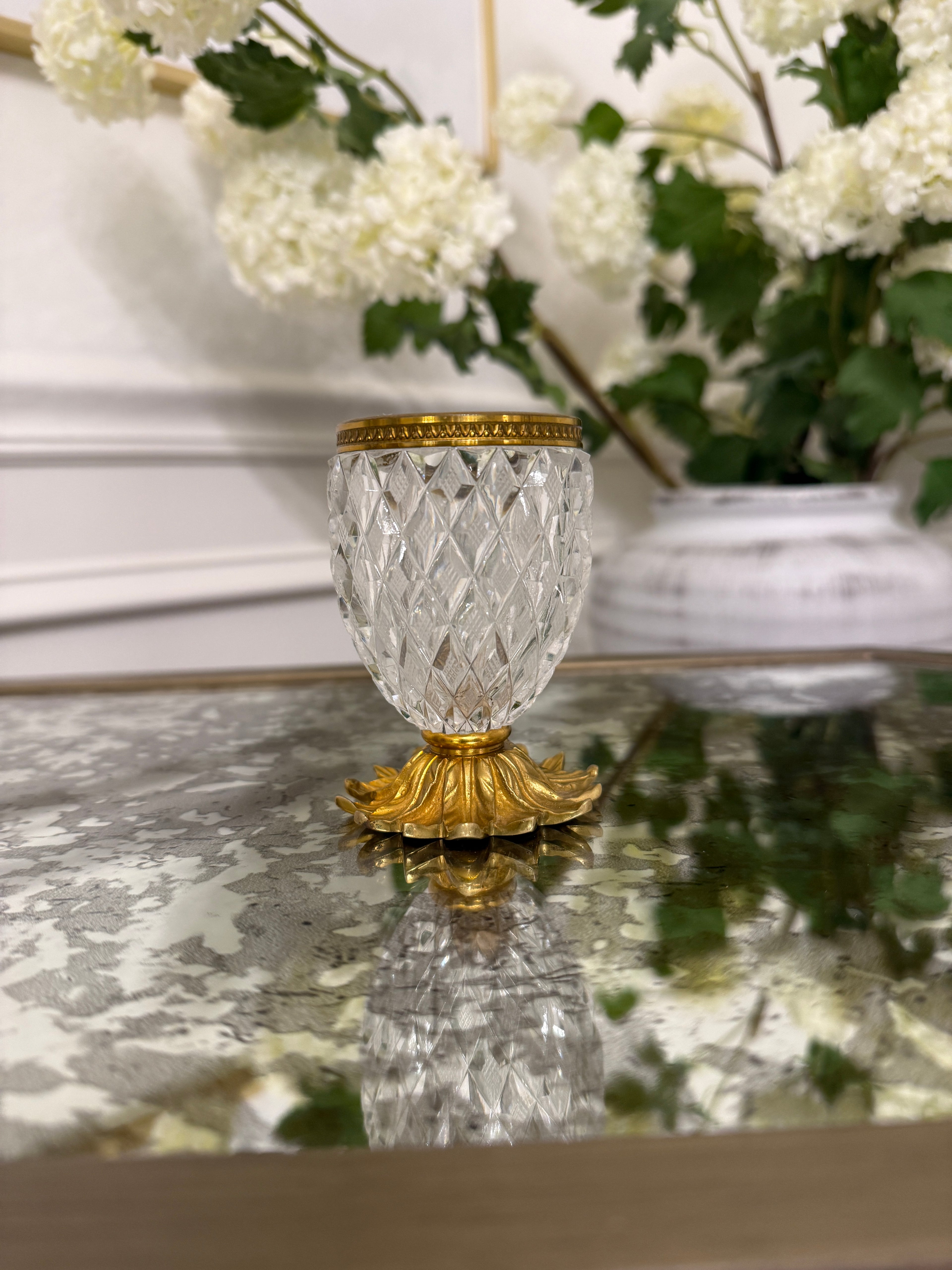 Crystal Ormolu Pineapple Acanthus 3.5” x 2.5” Matchstick Holder - wear to top gold