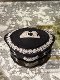 Wedgwood Jasperware Cream on Black Scalloped Oval Trinket Box