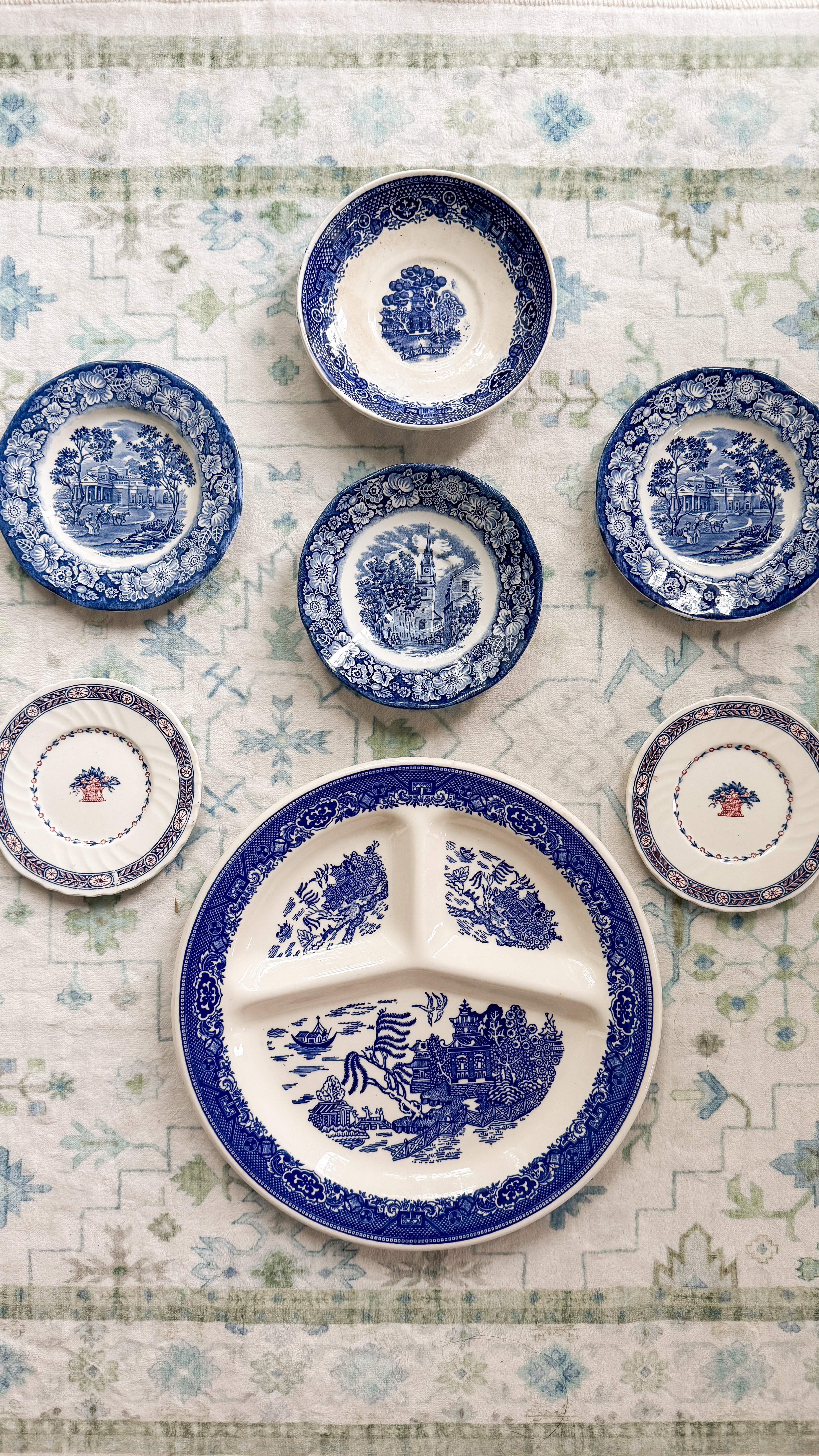Plate Wall Sale Set: Instant Plate Wall - Blue Willow, Liberty Blue, Wedgwood Boston (1 has back chip)