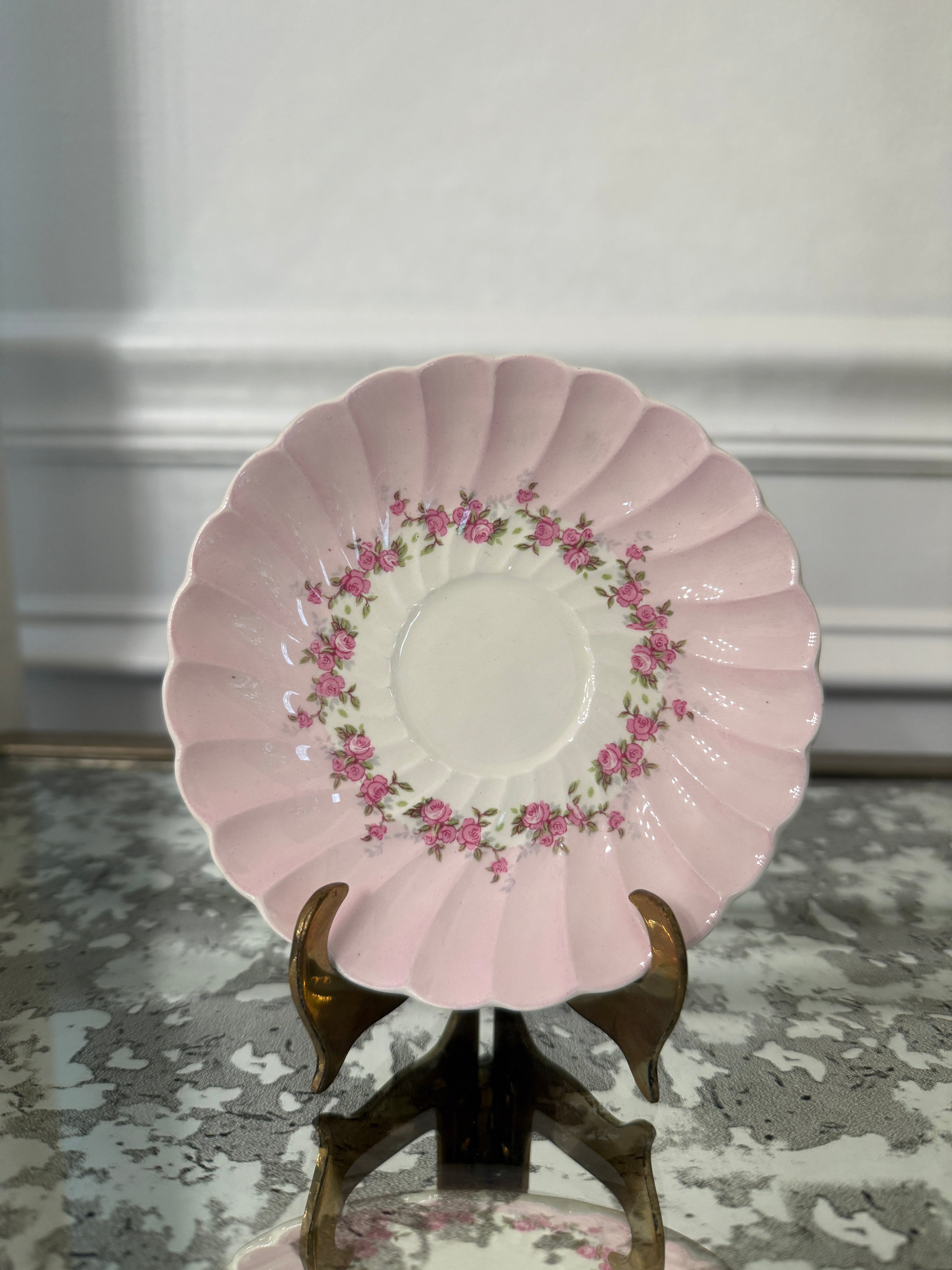 Vintage Myott Pink Scalloped 4 7/8" Pair of Plates - One has back chip