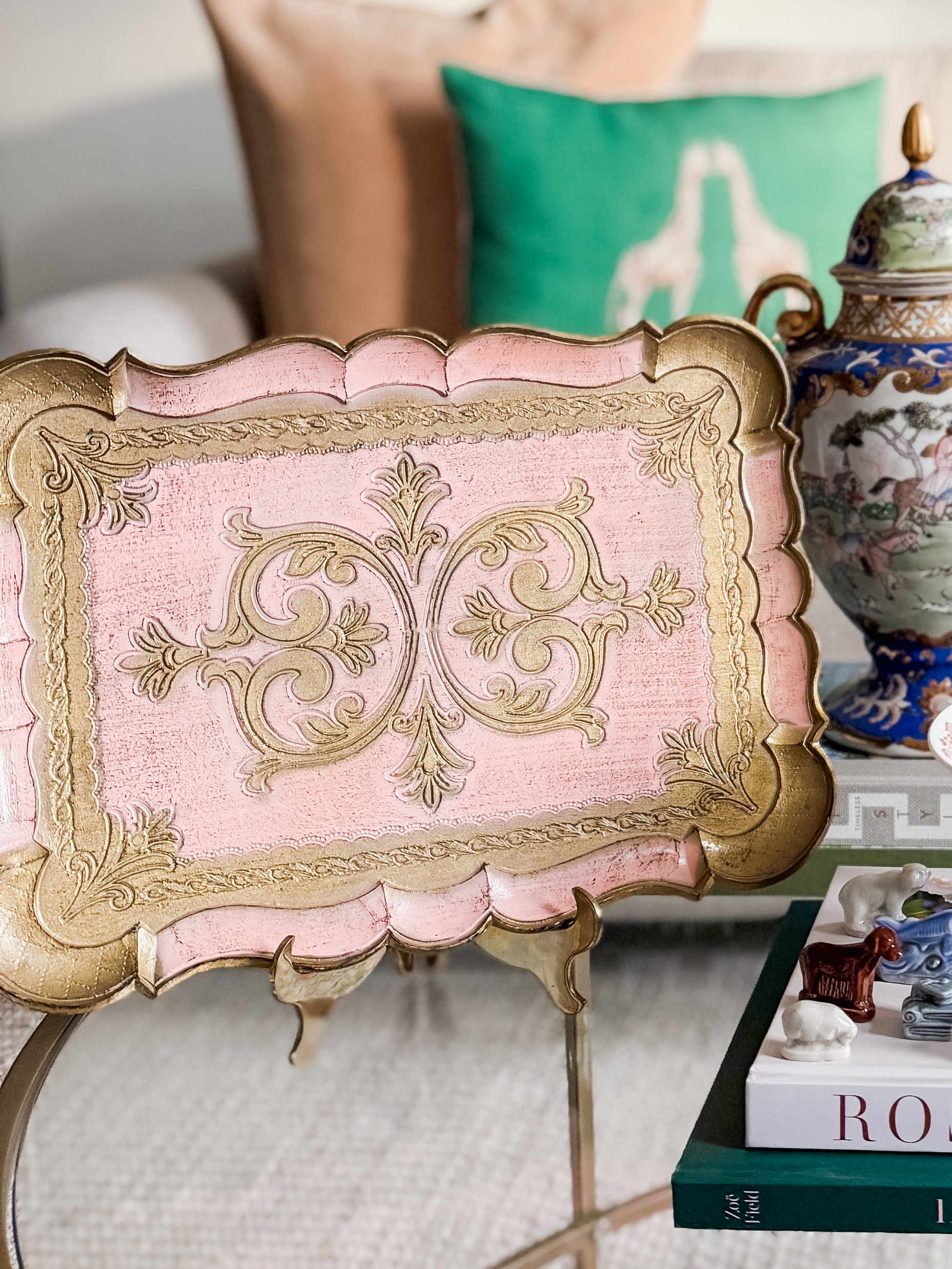 Pink Florentine Tray - 14 x 10 1/2"