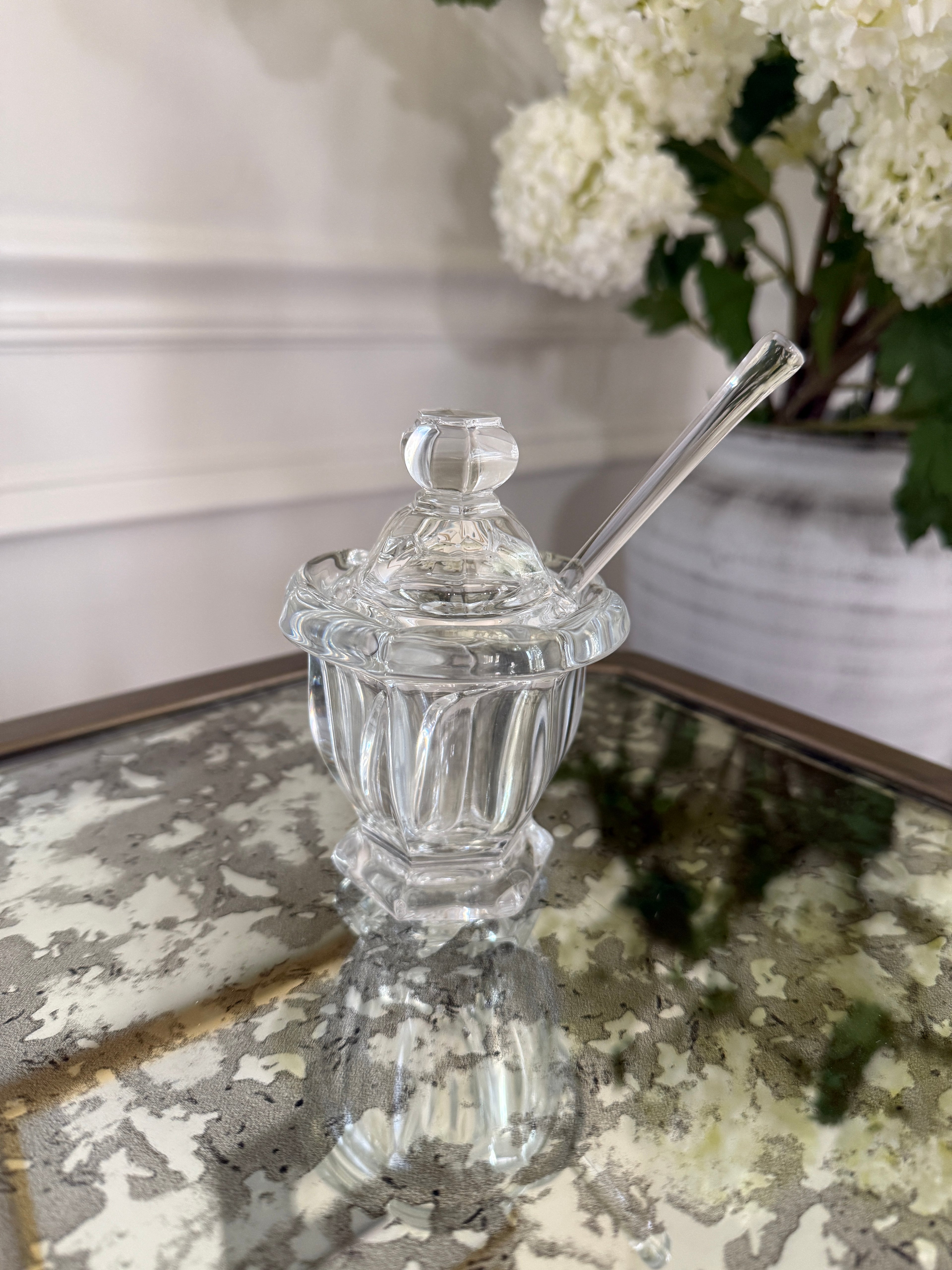 Baccarat Crystal Mustard / Jam Lidded Jar with Spoon - 4 1/4”H